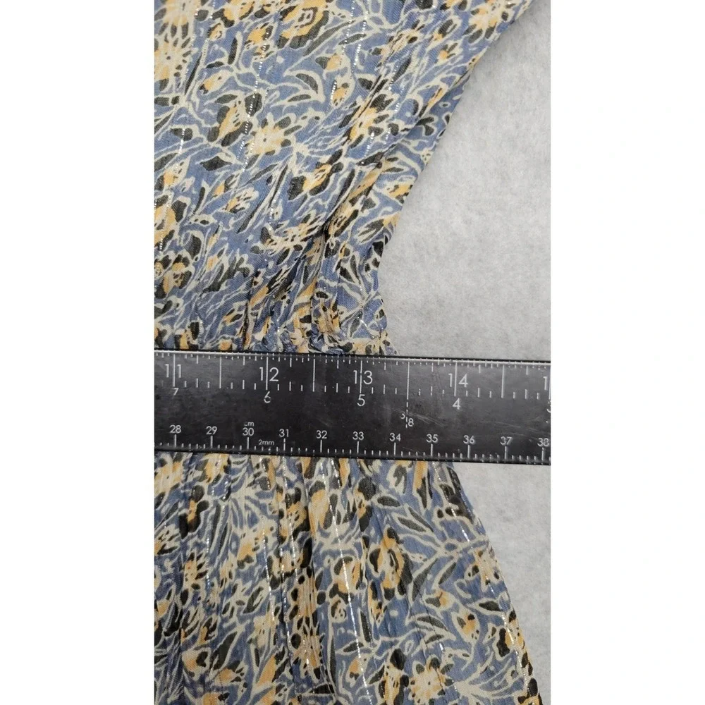 Anthropologie Blue Floral Metallic Off Shoulder Tiered Midi Dress NWT‎ Size 2